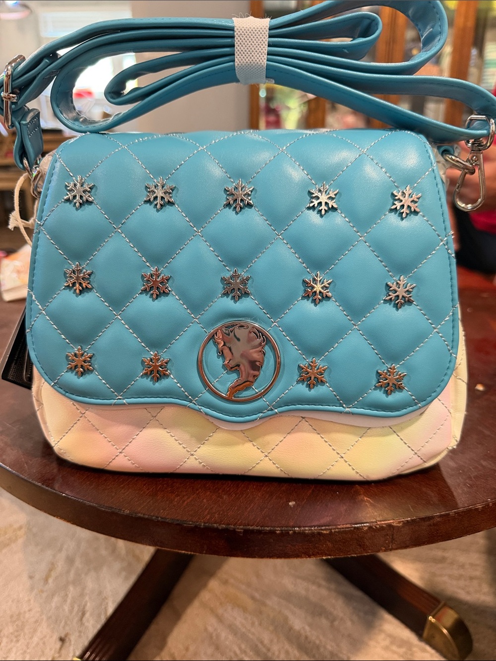 Loungefly Teal Blue and Cream Quilted Crossbody with Snowflake Studs